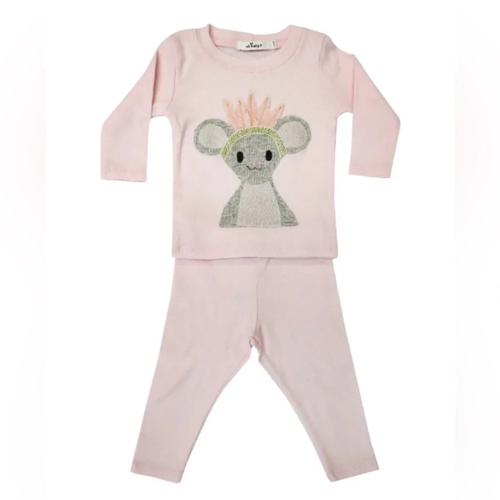 Adorable Pink Kids Matching Set with mouse Design by boutique label, oh baby!
